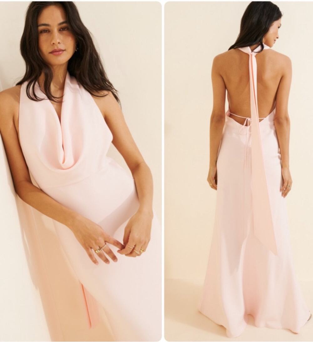 Sau Lee Pearl Cowl Neck Maxi Dress Size 8